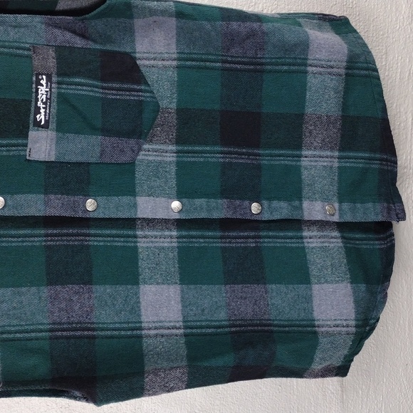 Surf Style Interplanetary Body Gear Green Windowpane Plaid Hooded Snap Up Vest - Picture 3 of 13